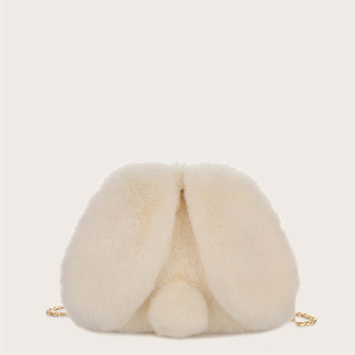 

Fluffy Rabbit Design Chain Crossbody Bag, Beige