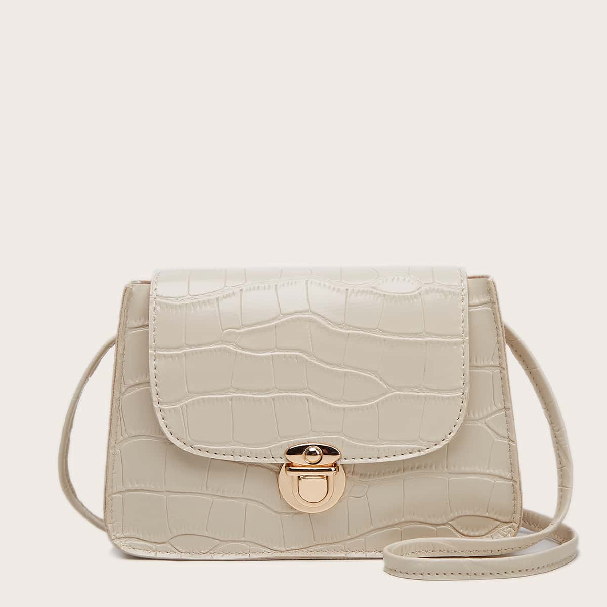 

Croc Embossed Push Lock Crossbody Bag, Beige