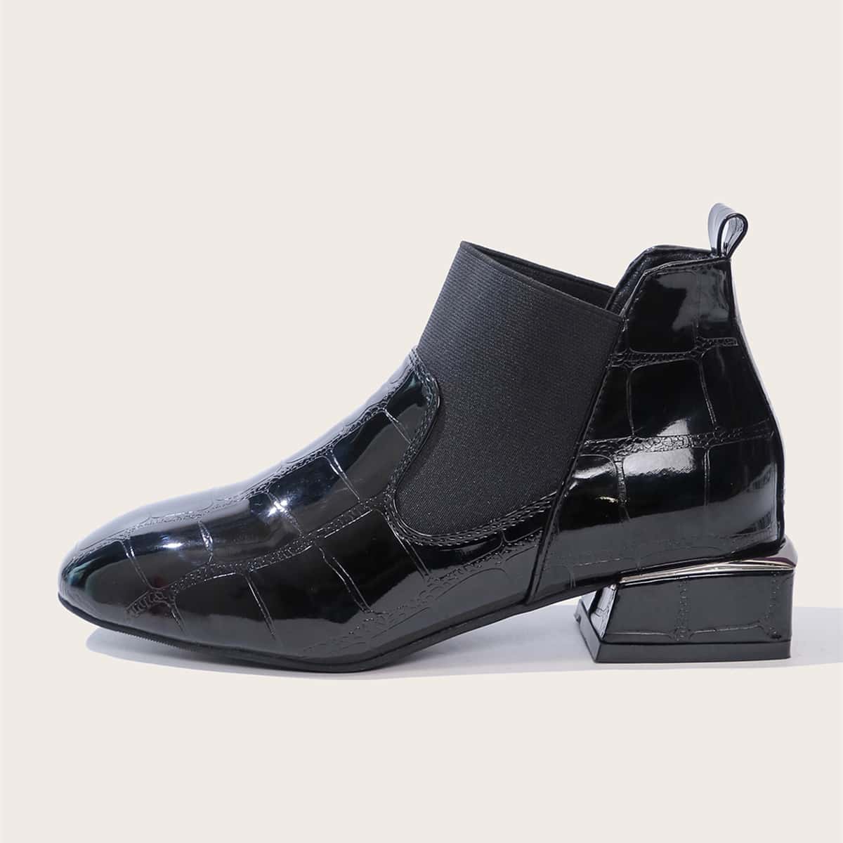 

Textured Chunky Heeled Ankle Boots, Black