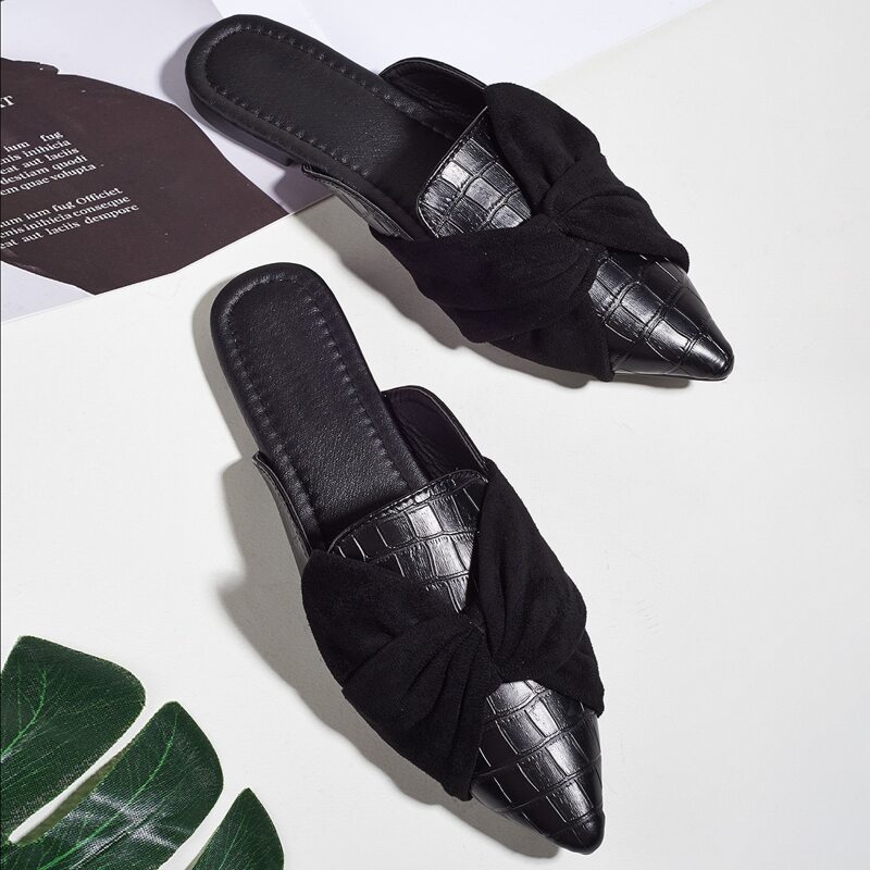 

Twist Design Point Toe Mules, Black