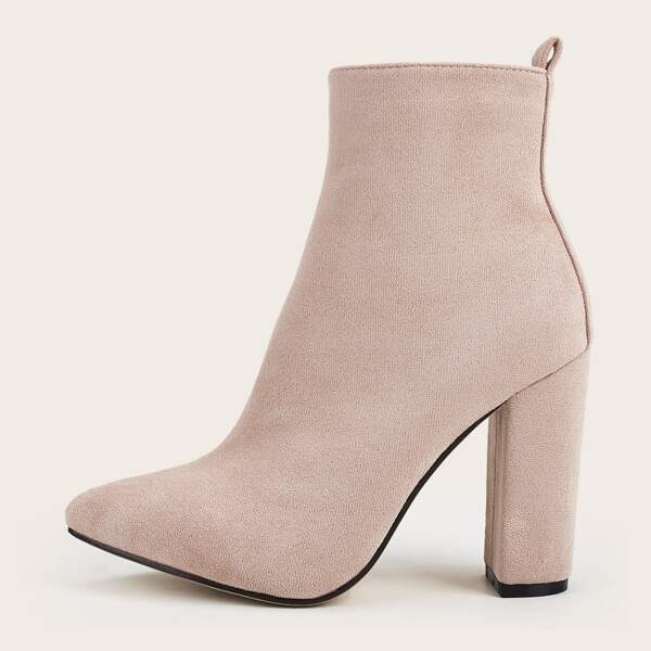 

Point Toe Side Zip Chunky Boots, Apricot
