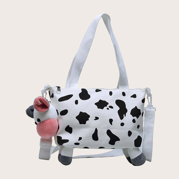 

Girls Cow Design Shoulder Bag, Black and white