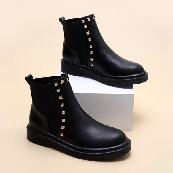 

Studded Decor Ankle Boots, Black