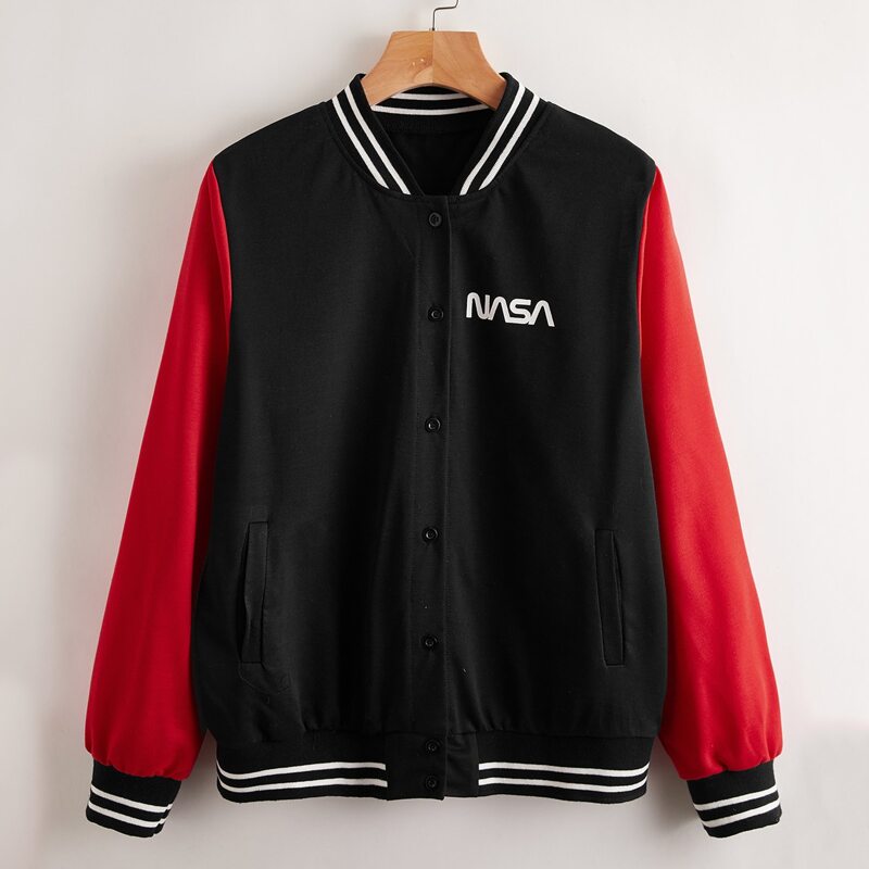 

Stripe & Letter Graphic Bomber Jacket, Multicolor