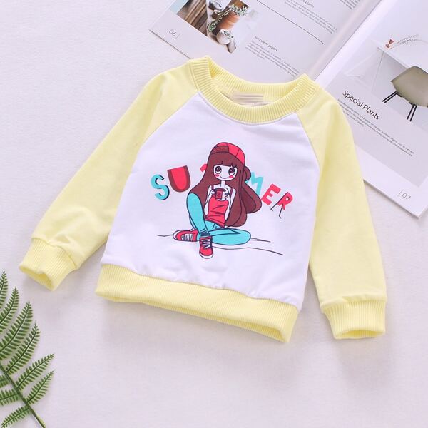

Toddler Girls Raglan Sleeve Figure & Letter Graphic Sweatshirt, White