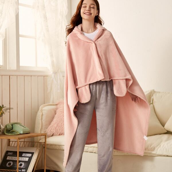 

Dip Hem 3D Ear Hooded Robe, Baby pink