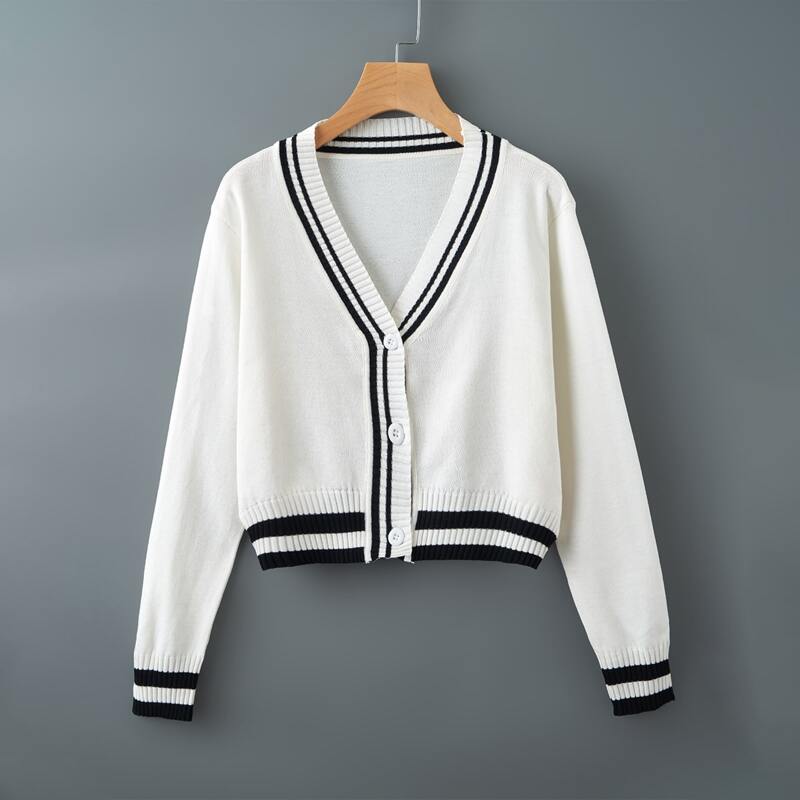 

Stripe Button Up Cardigan, White