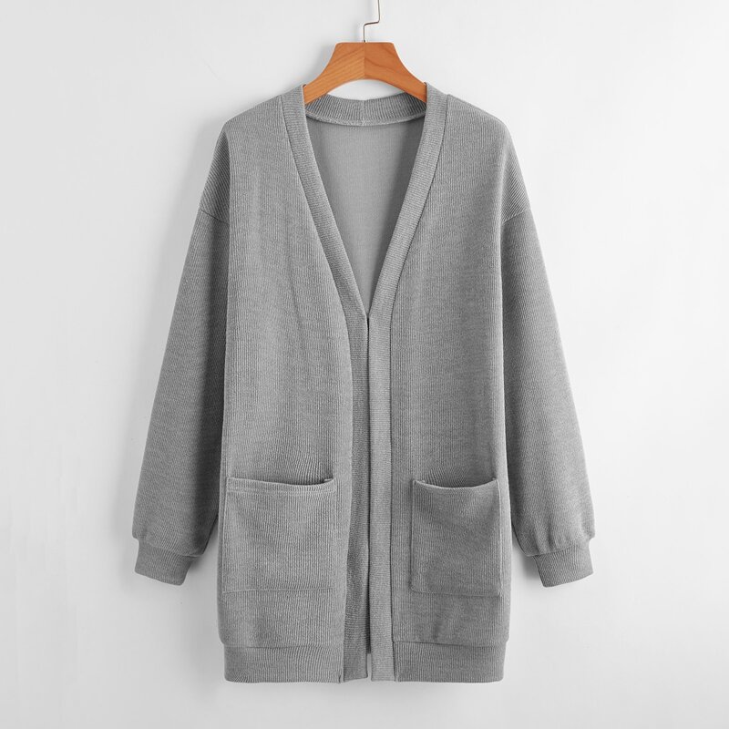 

Dual Pocket Drop Shoulder Cardigan, Grey