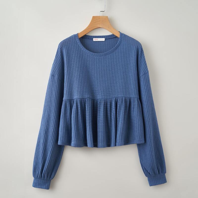 

Waffle Knit Peplum Top, Blue