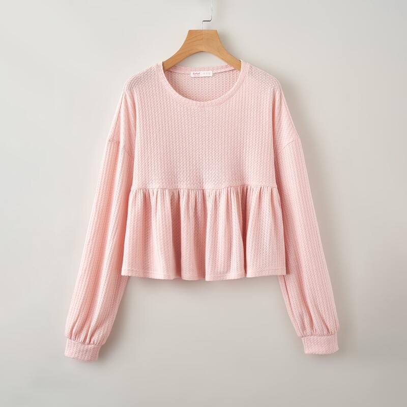 

Waffle Knit Peplum Top, Baby pink