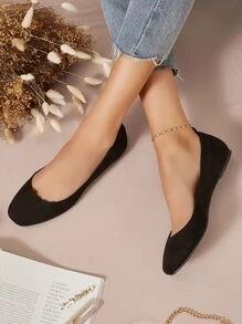 方頭經典芭蕾平底鞋 - 黑色 - 查看 1