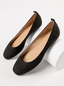 方頭經典芭蕾平底鞋 - 黑色 - 查看 2