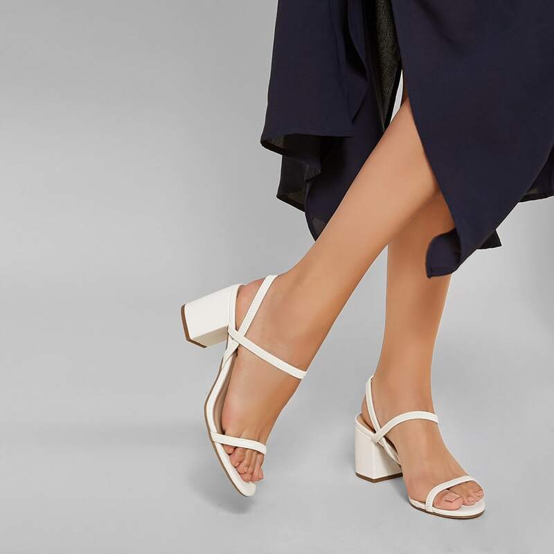 

Open Toe Multi Strap Slingback Chunky Heels, White