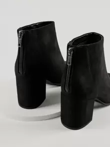 假絨面尖鞋頭踝靴 - 黑色 - 查看 4