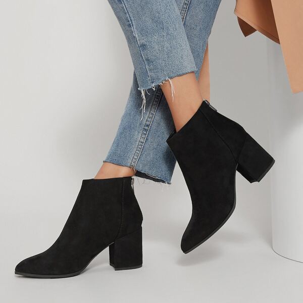 

Fake Suede Pointed Toe Ankle Boots, Black