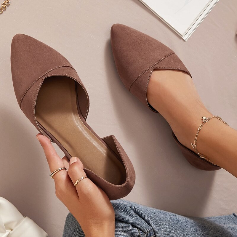 

Fake Suede Slip On Dorsay Flats, Coffee brown