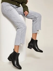 Vegan Leather Low Heel Chelsea Boots - Black - View 2