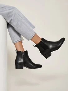 Vegan Leather Low Heel Chelsea Boots - Black - View 3