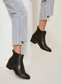 Vegan Leather Low Heel Chelsea Boots - Black - View 4