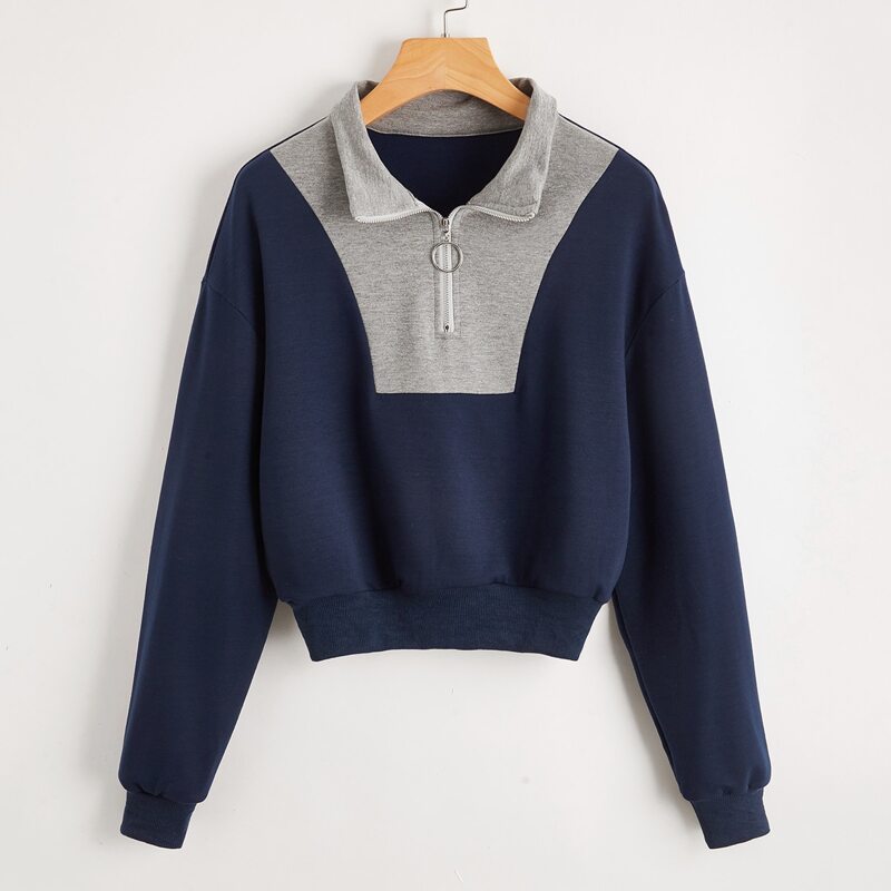 

Colorblock Half Zip Sweatshirt, Navy blue