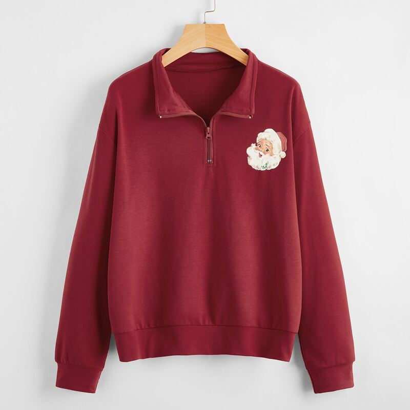 

Christmas Santa Claus Half Zip Sweatshirt, Rose red