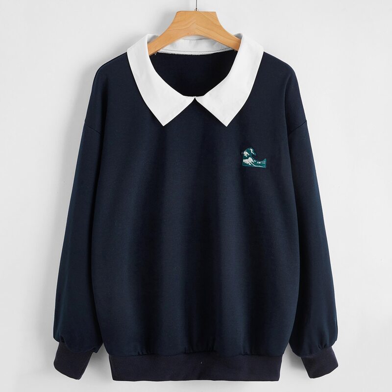 

Contrast Peter Pan Collar Sweatshirt, Navy blue