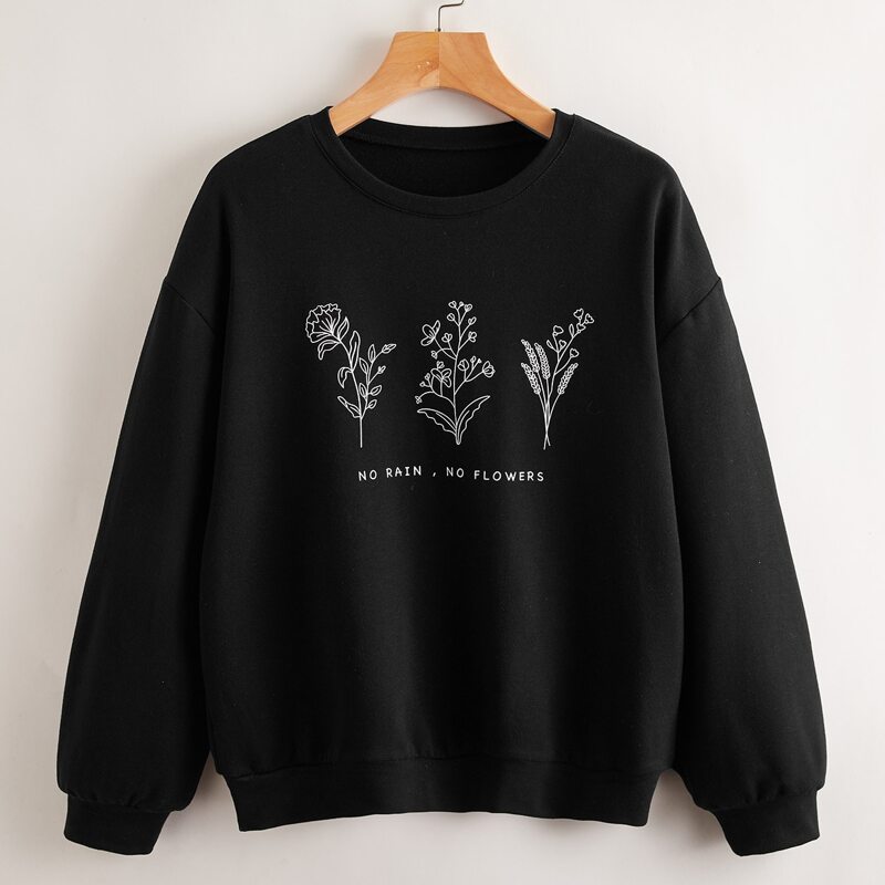 

Plants Graphic Print Sweatshirt, Black