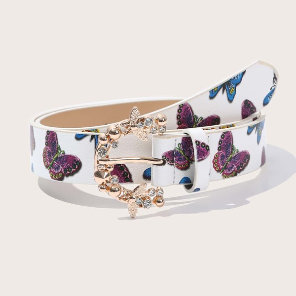 

Faux Pearl Decor Buckle Belt, White