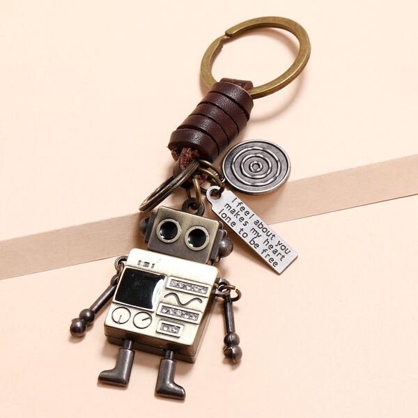 

Men Metal Robot Pendant Keychain, Bronze