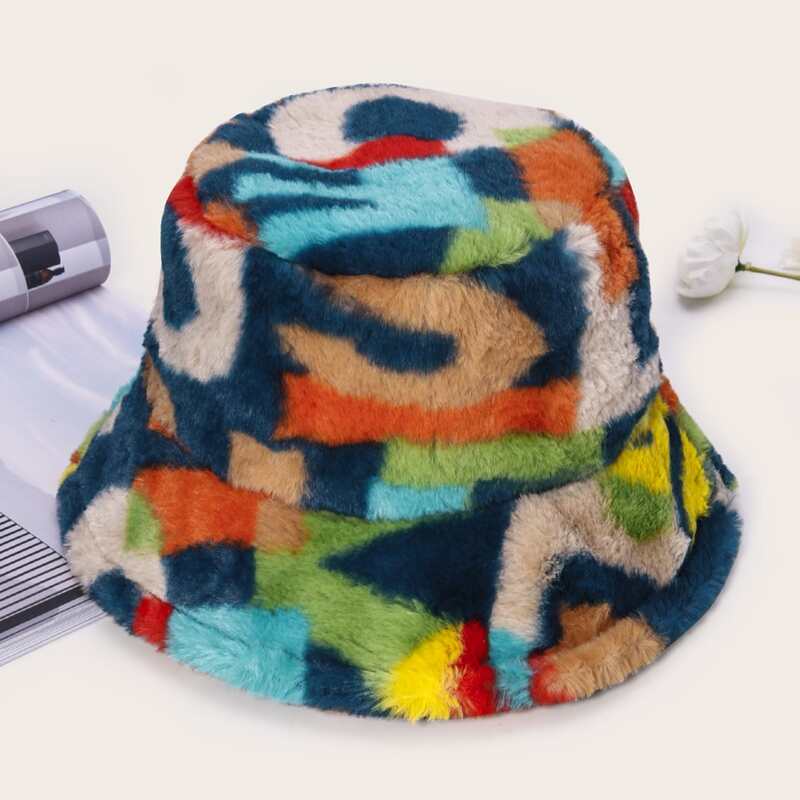 

Colorblock Plush Bucket Hat, Multicolor