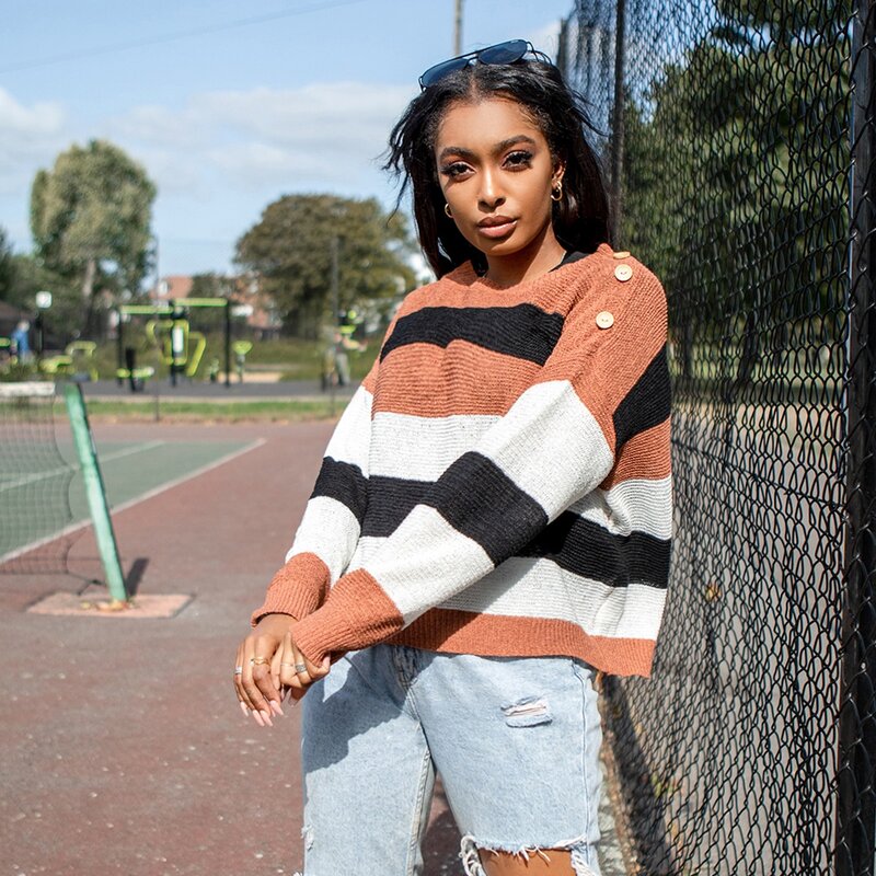 

Button Detail Colorblock Sweater, Multicolor