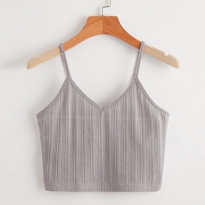 

Rib Crop Cami Top, Grey