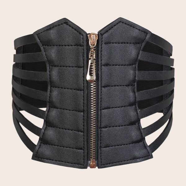 

Zipper Detail Hollow Wide Belt, Black