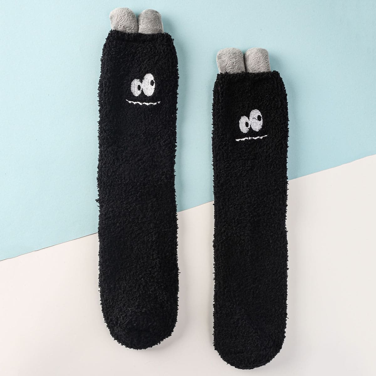 

Cartoon Graphic Fuzzy Socks, Black