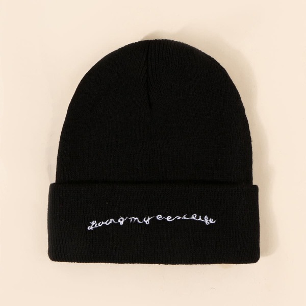 

Embroidery Decor Beanie, Black