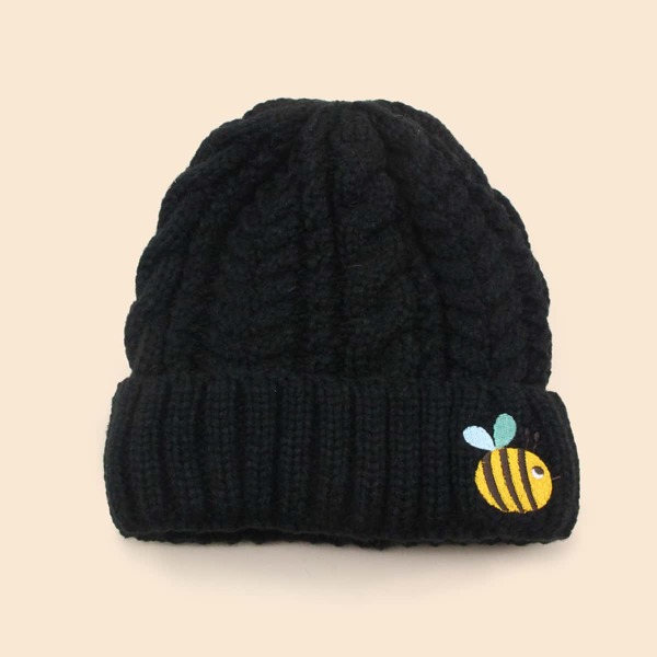 

Cartoon Embroidery Decor Beanie, Black