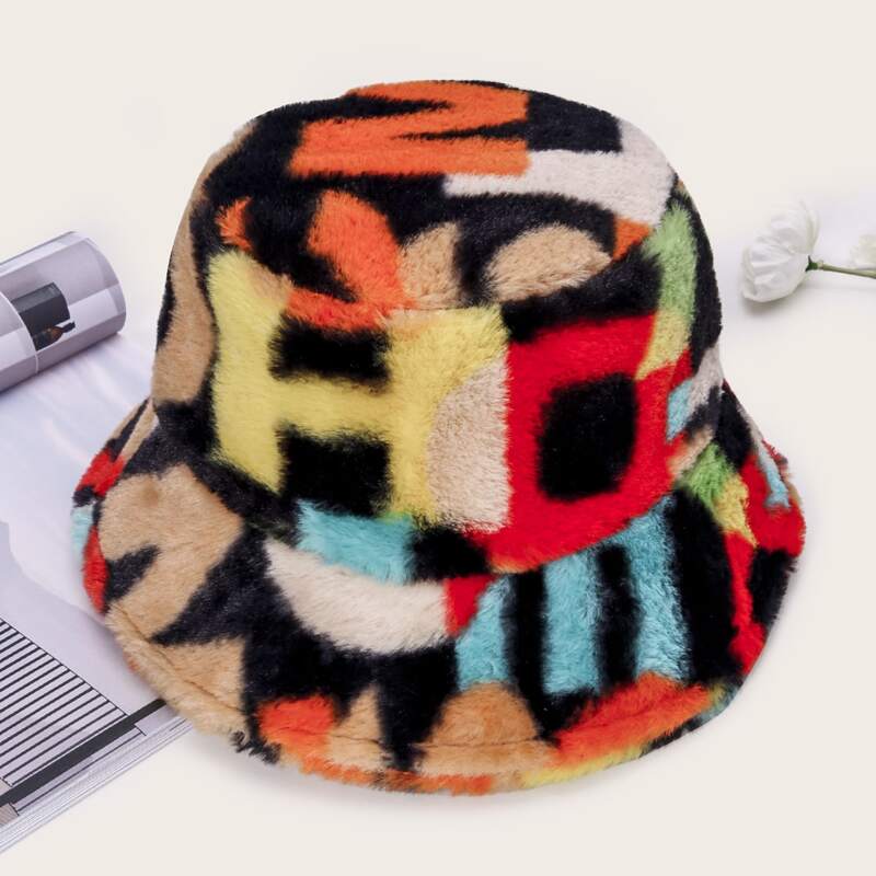 

Colorblock Plush Bucket Hat, Multicolor