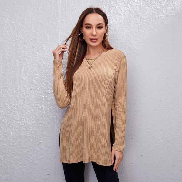 

Split Hem Longline Tee, Camel