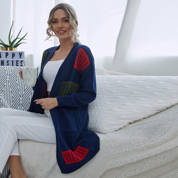 

Contrast Panel Pocket Front Cardigan, Navy blue