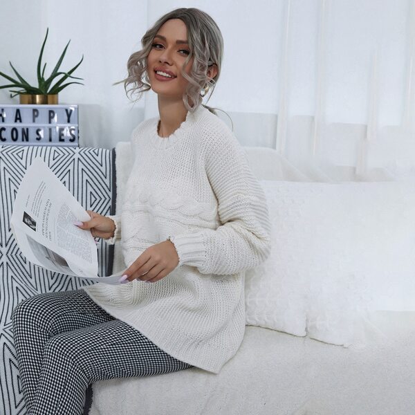 

Cable Knit Drop Shoulder Oversized Sweater, White