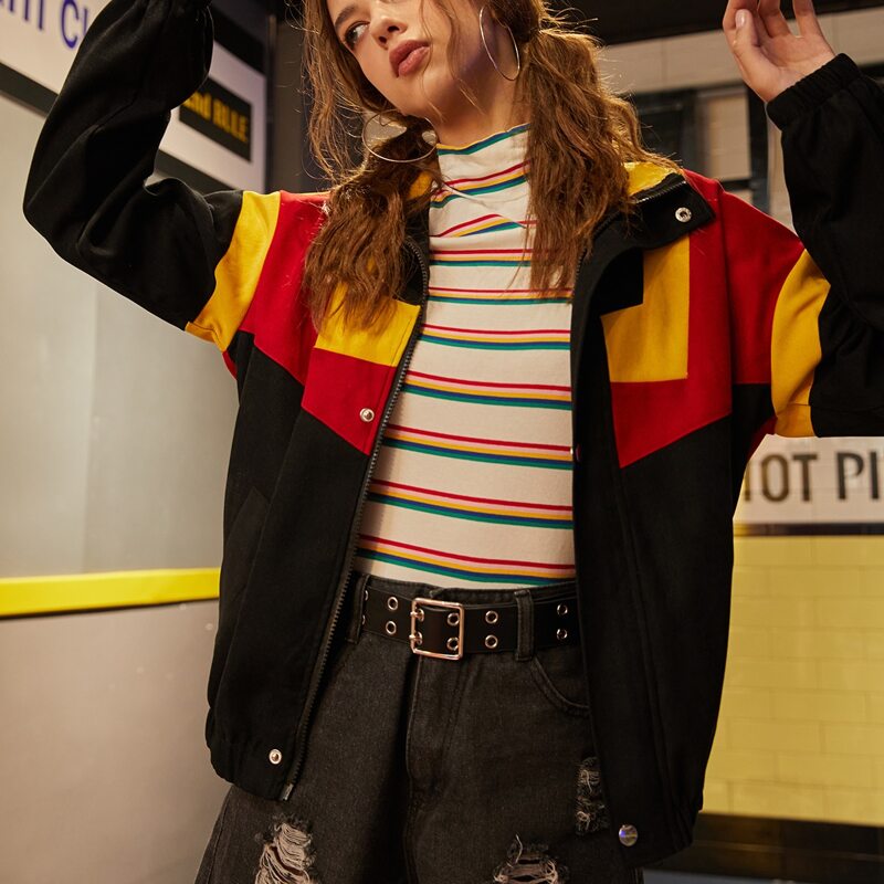 

Colorblock Zip Coat, Multicolor