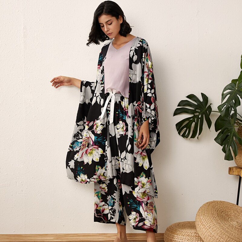 

3pcs Floral Print Pajama Set, Multicolor