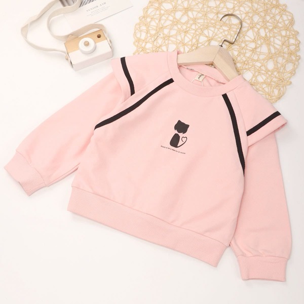 

Toddler Girls Cartoon Graphic Raglan Sleeve Sweatshirt, Baby pink