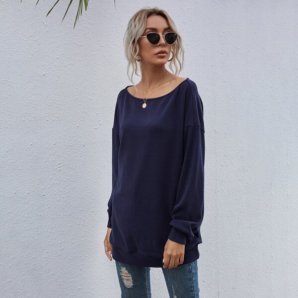 

Boat Neck Drop Shoulder Sweatshirt, Navy blue