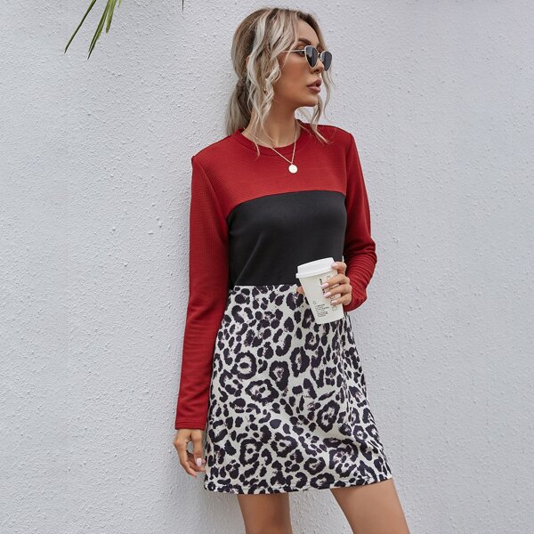 

Leopard Print Color Block Dress, Multicolor