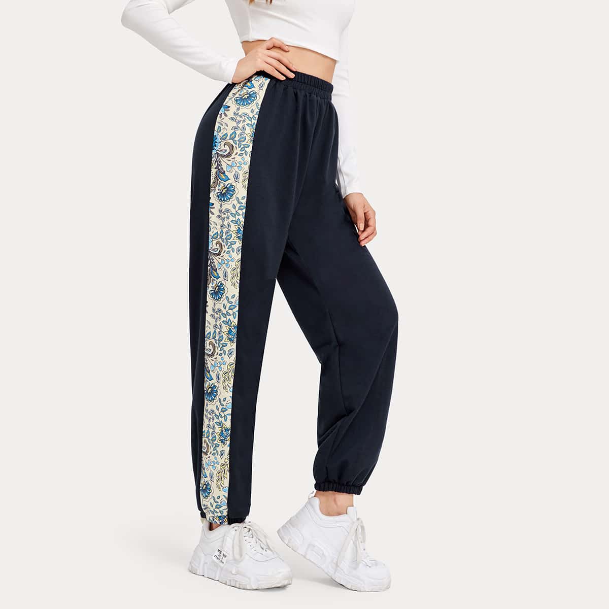 

Side Floral Tape Sweatpants, Navy blue