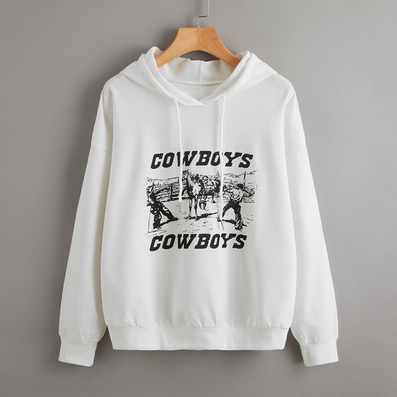 

Letter Graphic Drawstring Hoodie, White