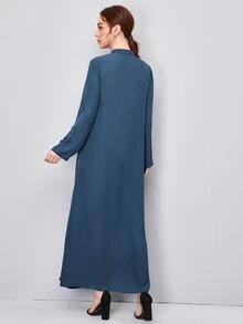 SHEIN Vestido con manga de solapa enrollada y botones delanteros - Azul Marino - Ver 2