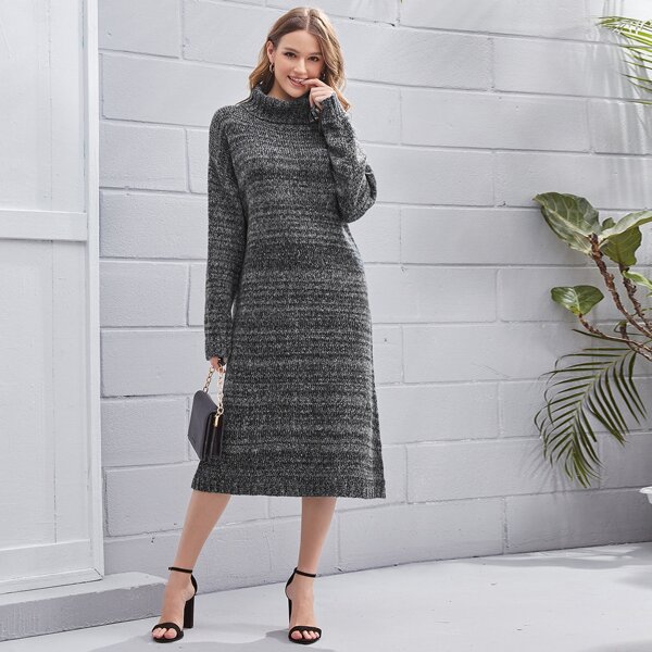 

Rolled Neck Sweater Dress, Dark grey