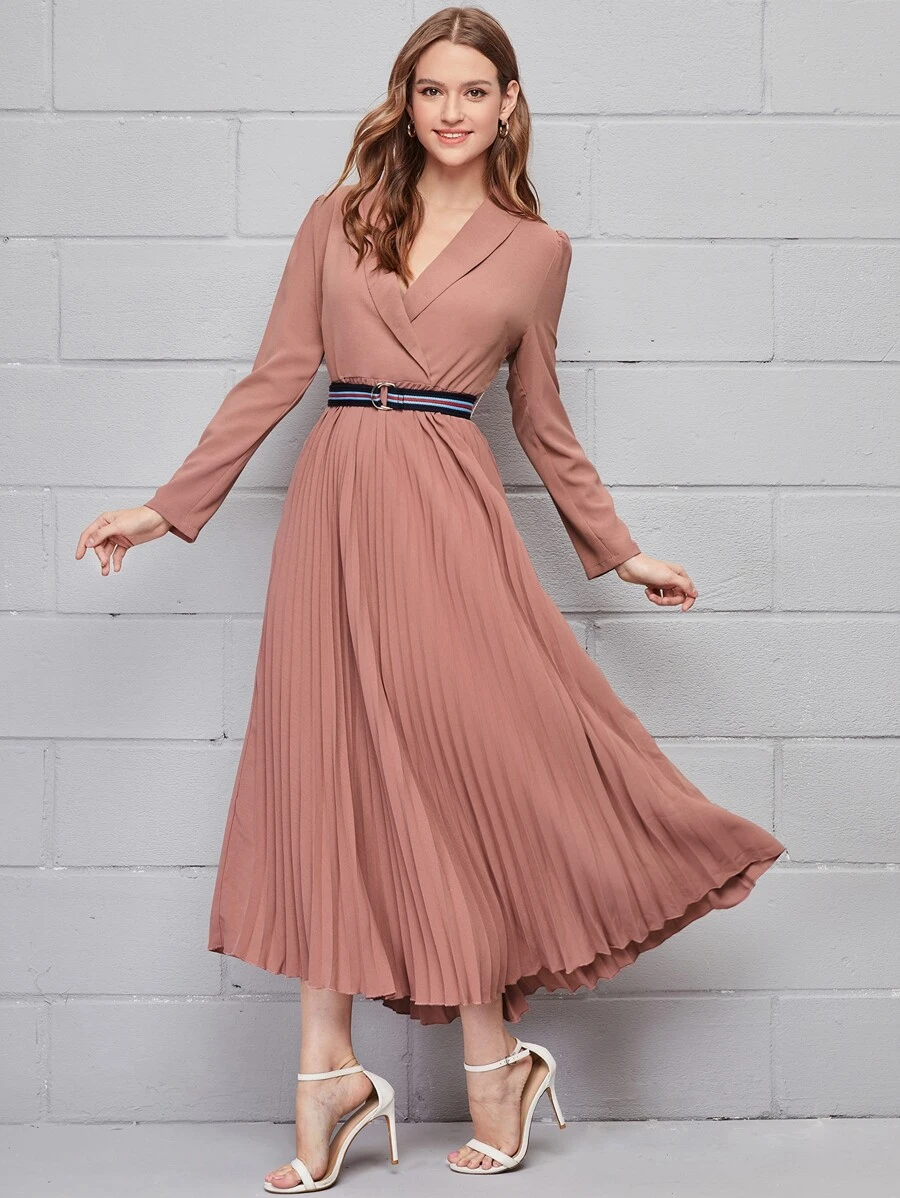 SHEIN فستان بحزام ذاتي بحزام ذاتي مثني وبعنق شلال